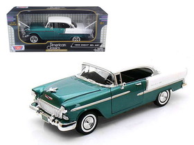 Motormax 73185grn  1955 Chevrolet Bel Air Hard Top Metallic Green and White 1/18 Diecast Model Car