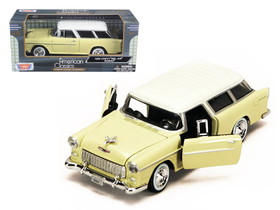 Motormax 73248y  1955 Chevrolet Bel Air Nomad Yellow with White Top 1/24 Diecast Model Car