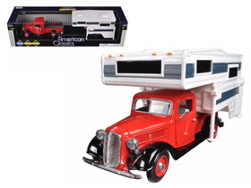 Motormax 75330-73233r  1937 Ford Pickup Truck Red with Camper Shell 1/24 Diecast Model Car