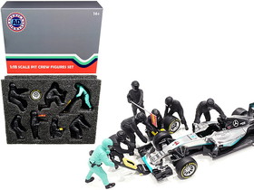 American Diorama 76551  Formula One F1 Pit Crew 7 Figurine Set Team Black for 1/18 Scale Models