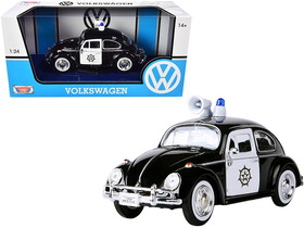 Motormax 79578  1966 Volkswagen Beetle Police Car Black and White 1/24 Diecast Model Car