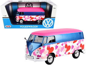 Motormax 79581  Volkswagen Type 2 (T1) Delivery Van "Love" Pink and Blue Metallic 1/24 Diecast Model Car