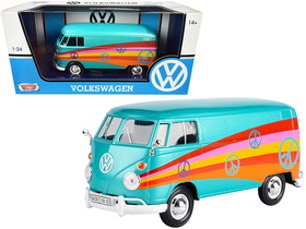 Motormax 79583  Volkswagen Type 2 (T1) Delivery Van "Peace" Turquoise Metallic 1/24 Diecast Model Car