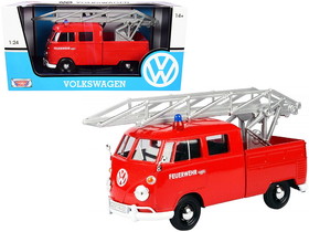 Motormax 79584  Volkswagen Type 2 (T1) Fire Truck with Aerial Ladder "Feuerwehr" Red 1/24 Diecast Model Car