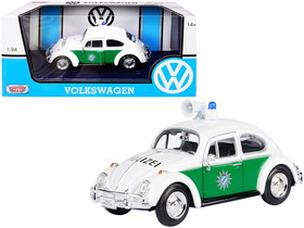 Motormax 79588  1966 Volkswagen Beetle German Police Car White and Green 1/24 Diecast Model Car