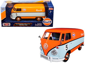 Motormax 79649  Volkswagen Type 2 (T1) Delivery Van #5 "Gulf" Orange and Light Blue 1/24 Diecast Model Car