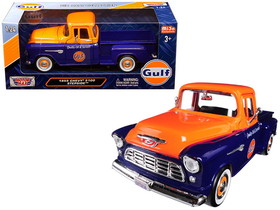 Motormax 79651  1955 Chevrolet 5100 Stepside Pickup Truck "Gulf" Dark Blue and Orange 1/24 Diecast Model Car