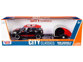 Motormax 79762  Mini Cooper S Countryman with Travel Trailer Black and Red "City Classics" Series 1/24 Diecast Model Car