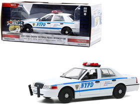 Greenlight 85513  2011 Ford Crown Victoria Police Interceptor "New York City Police Department" (NYPD) White "Hot Pursuit" Series 1/24 Diecast Model Car