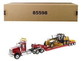 Diecast Masters 85598  International HX520 Tandem Tractor Red with XL 120 Lowboy Trailer and CAT Caterpillar 12M3 Motor Grader Set of 2 pieces 1/50 Diecast Models