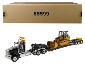 Diecast Masters 85599  International HX520 Tandem Tractor Black with XL 120 Lowboy Trailer and CAT Caterpillar 963K Track Loader Set of 2 pieces 1/50 Diecast Models