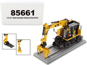 Diecast Masters 85661  CAT Caterpillar M323F Railroad Wheeled Excavator with Operator and 3 Work Tools Safety Yellow Version "High Line Series" 1/50 Diecast Model