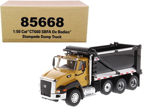 Diecast Masters 85668  CAT Caterpillar CT660 SBFA with Ox Bodies Stampede Dump Truck Yellow and Black 1/50 Diecast Model