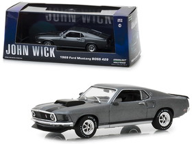 Greenlight 86540  1969 Ford Mustang BOSS 429 Gray with Black Stripes "John Wick" (2014) Movie 1/43 Diecast Model Car