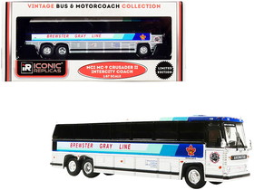 Iconic Replicas 87-0234  1980 MCI MC-9 Crusader II Intercity Coach Bus "Brewster Gray Line" (Canada) White and Silver with Stripes "Vintage Bus & Motorcoach Collection" 1/87 (HO) Diecast Model