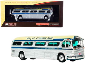Iconic Replicas 87-0302 1959 GM PD4104 Motorcoach Bus "S. Paulo - Rio" "Viacao Cometa S.A." (Brazil) Silver and Cream with Blue Stripes "Vintage Bus & Motorcoach Collection" 1/87 (HO) Model