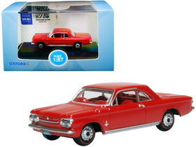 Oxford Diecast 87CH63002  1963 Chevrolet Corvair Coupe Riverside Red with Red Interior 1/87 (HO) Scale Diecast Model Car