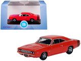 Oxford Diecast 87DC68001  1968 Dodge Charger Bright Red with Black Stripes 1/87 (HO) Scale Diecast Model Car