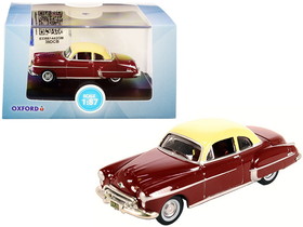 Oxford Diecast 87OR50001  1950 Oldsmobile Rocket 88 Coupe Chariot Red with Canto Cream Top 1/87 (HO) Scale Diecast Model Car
