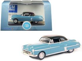 Oxford Diecast 87OR50002  1950 Oldsmobile Rocket 88 Coupe Crest Blue with Black Top 1/87 (HO) Scale Diecast Model Car