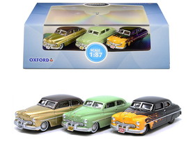 Oxford Diecast 87SET002  1949 Mercury Set of 3 Cars "70th Anniversary" 1/87 (HO) Scale Diecast Model Cars