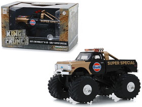Greenlight 88013  1971 Chevrolet K-10 Monster Truck "Gulf Super Special" Black and Gold with 66-Inch Tires "Kings of Crunch" 1/43 Diecast Model Car