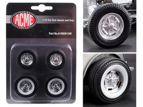 Acme A1805013W  Chrome Salt Flat Wheel and Tire Set of 4 pieces from "1932 Ford 5 Window Hot Rod" 1/18