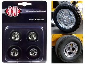 Acme A1805015W  Chrome Drag Wheel and Tire Set of 4 pieces from "1932 Ford 3 Window" 1/18