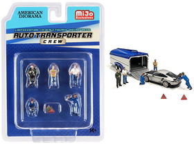 American Diorama AD76464  "Auto Transporter Crew" Diecast Set of 7 pieces (5 Figurines and 2 Warning Triangles) for 1/64 Scale Models