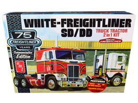 AMT AMT1046  Skill 3 Model Kit White Freightliner SD/DD Truck Tractor 2 in 1 Kit with Display Base "75th Freightliner Anniversary" Commemorative Edition 1/25 Scale Model