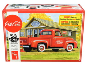 AMT AMT1144M  Skill 3 Model Kit 1953 Ford F-100 Pickup Truck "Coca-Cola" with Vending Machine and Dolly 1/25 Scale Model