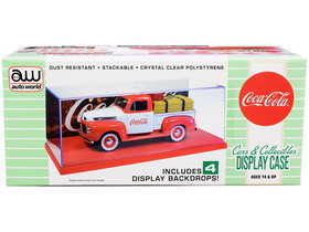 Autoworld AWDC021  Collectible Acrylic Display Show Case with Red Plastic Base and 4 "Coca-Cola" Display Backdrops for 1/43 Scale Model Cars