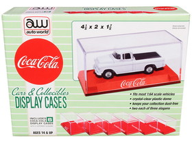 Autoworld AWDC022  6 Collectible Acrylic Display Show Cases with Red Plastic Bases with 3 Different Slogans "Coca-Cola" for 1/64 Scale Model Cars
