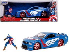 Jada JA31187  2006 Ford Mustang GT with Captain America Diecast Figurine "Avengers" "Marvel" Series 1/24 Diecast Model Car