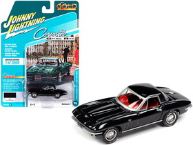 Johnny Lightning JLCG022-JLSP103A  1965 Chevrolet Corvette Hardtop Tuxedo Black with Red Interior "Classic Gold Collection" Limited Edition to 3008 pieces Worldwide 1/64 Diecast Model Car