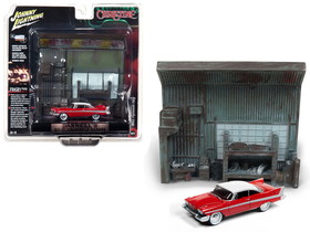 Johnny Lightning JLDR002-JLSP032  1958 Plymouth Fury Red with "Darnell"'s Garage" Interior Diorama from "Christine" (1983) Movie 1/64 Diecast Model