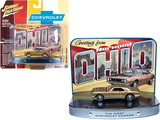 Johnny Lightning JLDR012-JLSP082 1967 Chevrolet Camaro Gold with Gold Interior with Collectible Tin Display The First Chevrolet Camaro Greetings from Norwood-Birth Place of the Camaro 1/64 Model Car