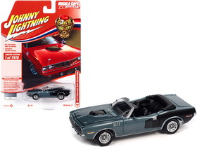 Johnny Lightning JLMC026-JLSP153B 1971 Plymouth Barracuda Convertible Winchester Gray Metallic with Black Hemi Side Billboards Class of 1971 Limited Edition to 7418 pcs Muscle Cars USA 1/64 Model