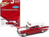 Johnny Lightning JLSP130  1957 Chevrolet Ambulance Kosmos Red and White with White Interior 1/64 Diecast Model Car