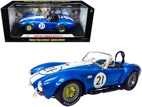 Shelby Collectibles SC112  Shelby Cobra 427 S/C #21 Blue Metallic with White Stripes 1/18 Diecast Model Car