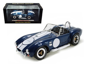 Shelby Collectibles SC121-1  1965 Shelby Cobra 427 S/C Dark Blue Metallic with White Stripes with Printed Carroll Shelby"'s Signature on the Trunk 1/18 Diecast Model Car