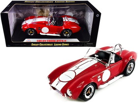 Shelby Collectibles SC122-1  1965 Shelby Cobra 427 S/C Red with White Stripes with Printed Carroll Shelby"'s Signature on the Trunk 1/18 Diecast Model Car