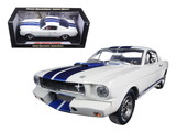 Shelby Collectibles SC168-1  1965 Ford Mustang Shelby GT350R White with Blue Stripes and Printed Carroll Shelby