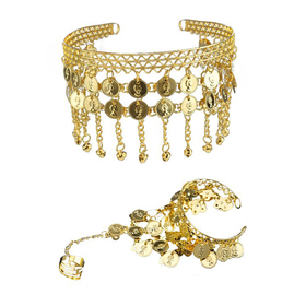 TopTie Belly Dance Gypsy Jewelry Set, Gold Triangle Bracelet & Tribal Headband