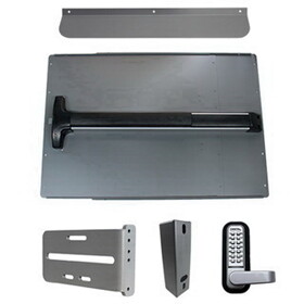 LockeyUSA Ps62S - Silver 24" Standard Panic Shield Security Kit W/ Detex V-40 Panic Bar
