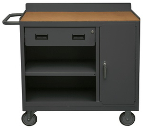 Durham 2212A-TH-LU-95 Mobile Bench Cabinet with 5" x 1-1/4" Polyurethane casters, (2) rigid and (2) swivel, tempered hard board top work surface