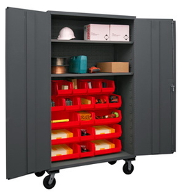Durham 2502M-BLP-18-2S-1795 Mobile Cabinet with Hook-On Bins and Shelves