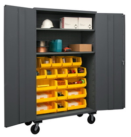 Durham 2502M-BLP-18-2S-95 Mobile Cabinet with Hook-On Bins and Shelves