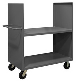 Durham 2SPT-2448-2-2K-95 2 Sided Solid Truck with 6" x 2" Phenolic casters, (2) rigid and (2) swivel, 2 shelves, lips down and tubular push handle, gray