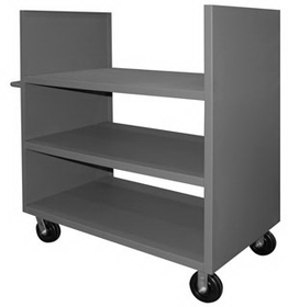 Durham 2SPT-3048-3-2K-95 2 Sided Solid Stock Truck with 6" x 2" Phenolic casters, (2) rigid and (2) swivel, 3 shelves, lips down and tubular push handle, gray